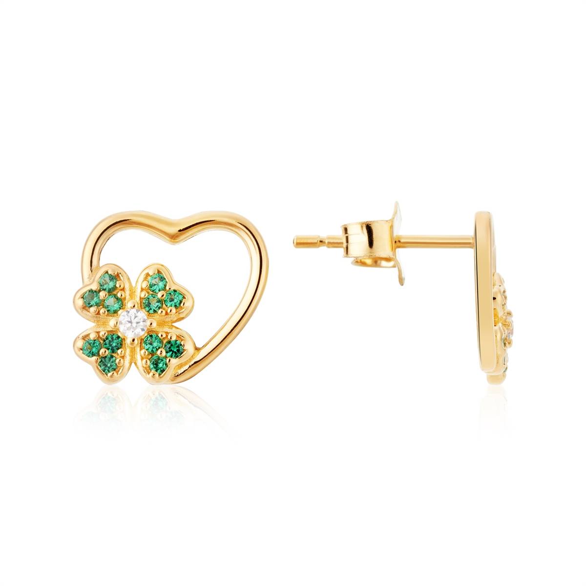 Argento Gold Green Clover Heart Earrings