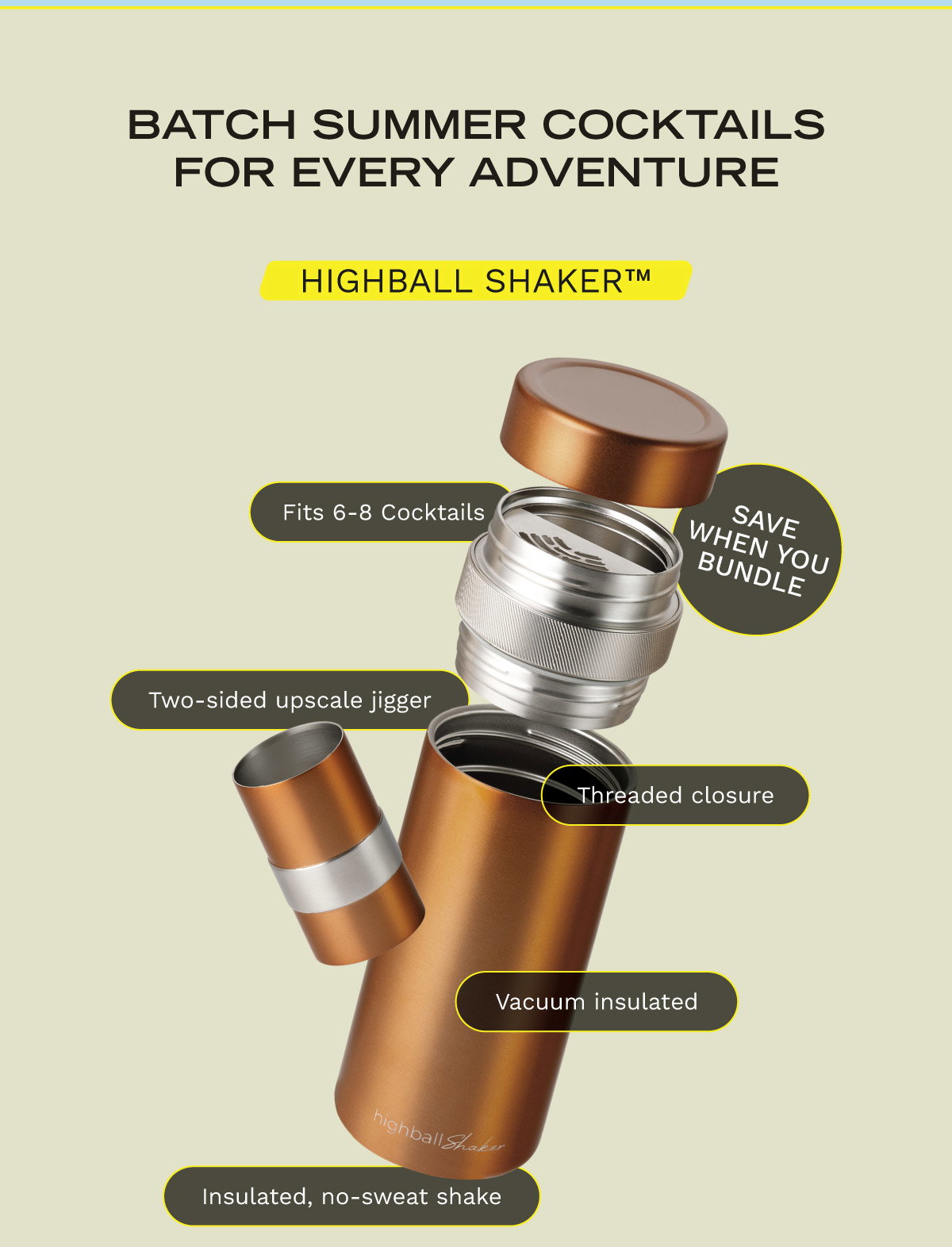 Batch Summer Cocktails for Every Adventure in a Highball Shaker (fits 6-8 cocktails)