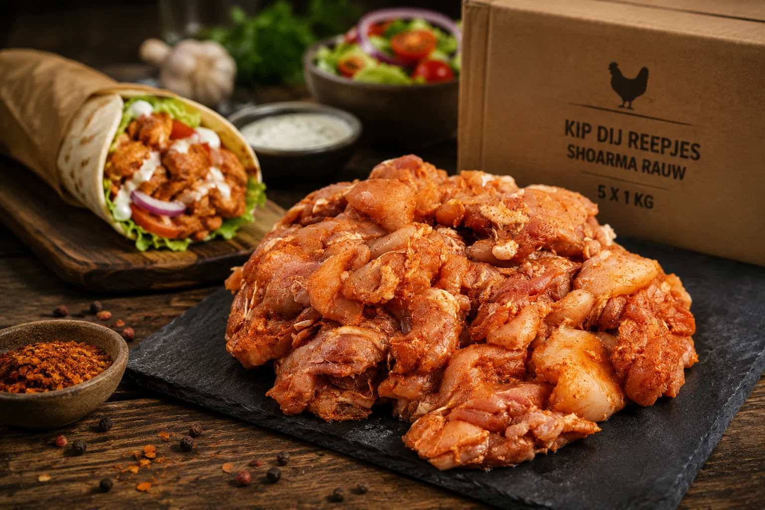Kip dij reepjes shoarma — 5 x 1 kg | MegaFoodStunter