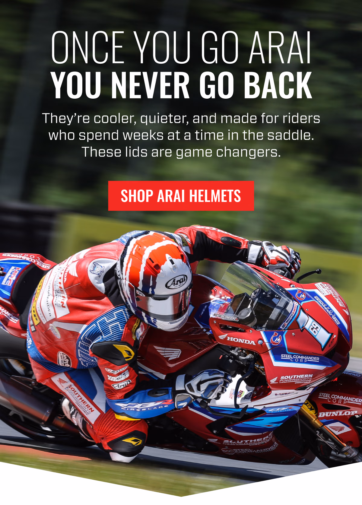 ONCE YOU GO ARAI YOU NEVER GO BACK | They're cooler, quieter, and made for riders who spend weeks at a time in the saddle. These lids are game changes. | SHOP ARAI HELMETS