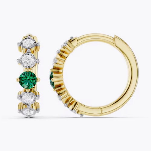mila green Sterling Silver 18ct Gold Vermeil Plated Created Emerald & Diamond Huggie Earrings
