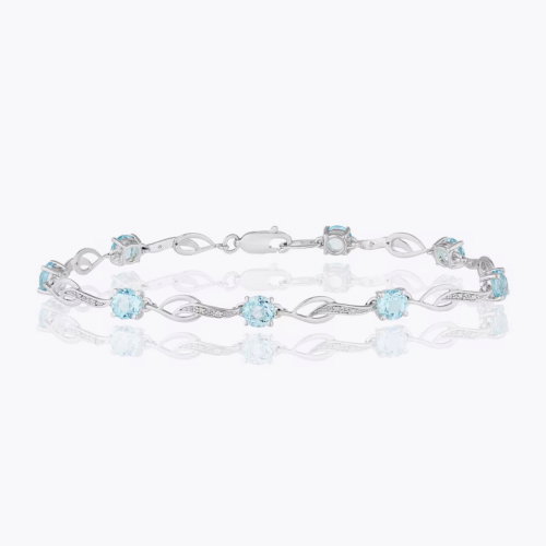 Sterling Silver Blue Topaz & 0.06ct Diamond Bracelet