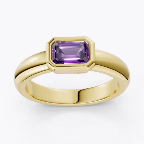 mila green Sterling Silver 18ct Gold Vermeil Plated Emerald-Cut Created Amethyst Bezel Solitaire Ring