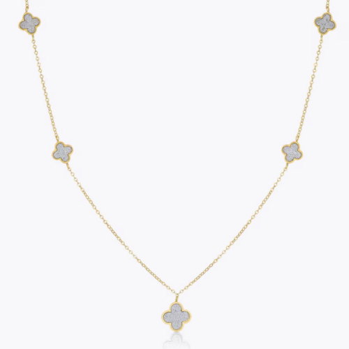 9ct Gold Glitter Clover Station Necklace