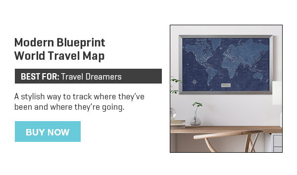Modern Blueprint World Travel Map