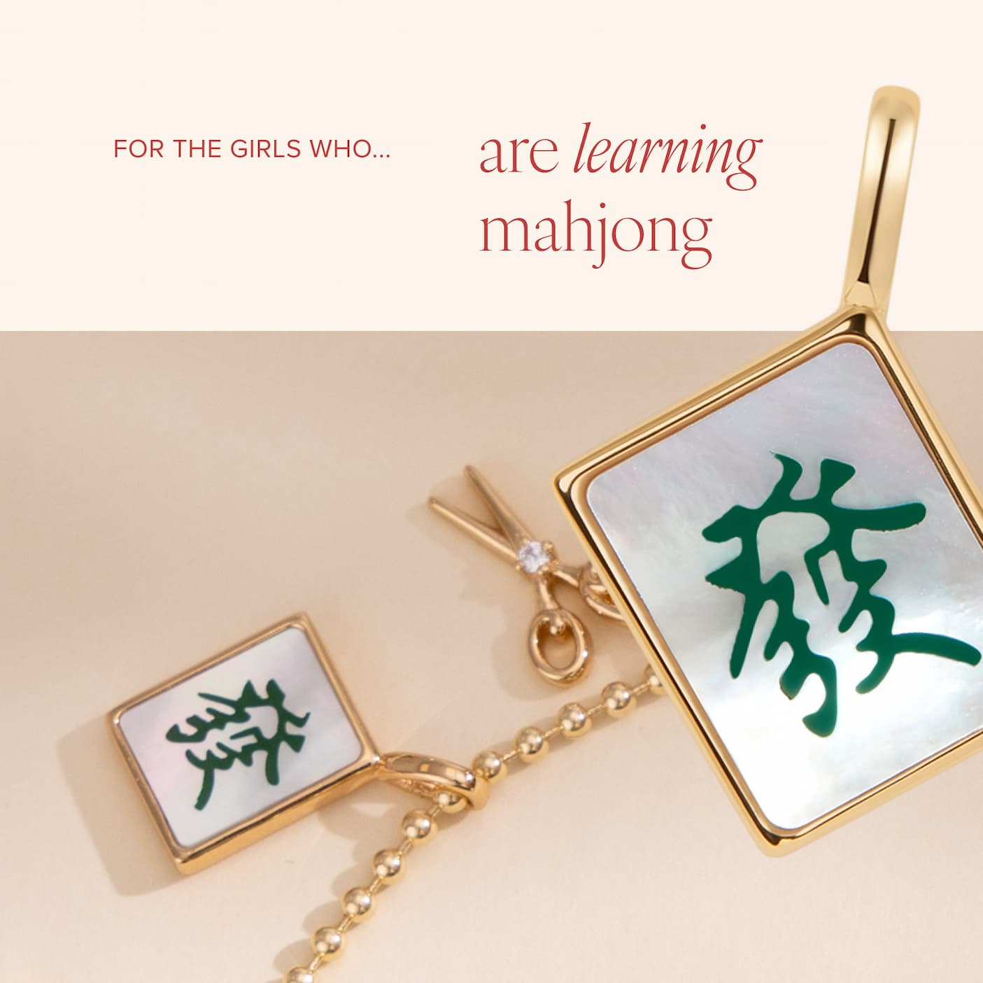 Charmed days mahjong tile on a necklace