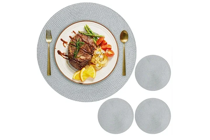 4-Pack Flätade Runda Bordstabletter Grå 38cm