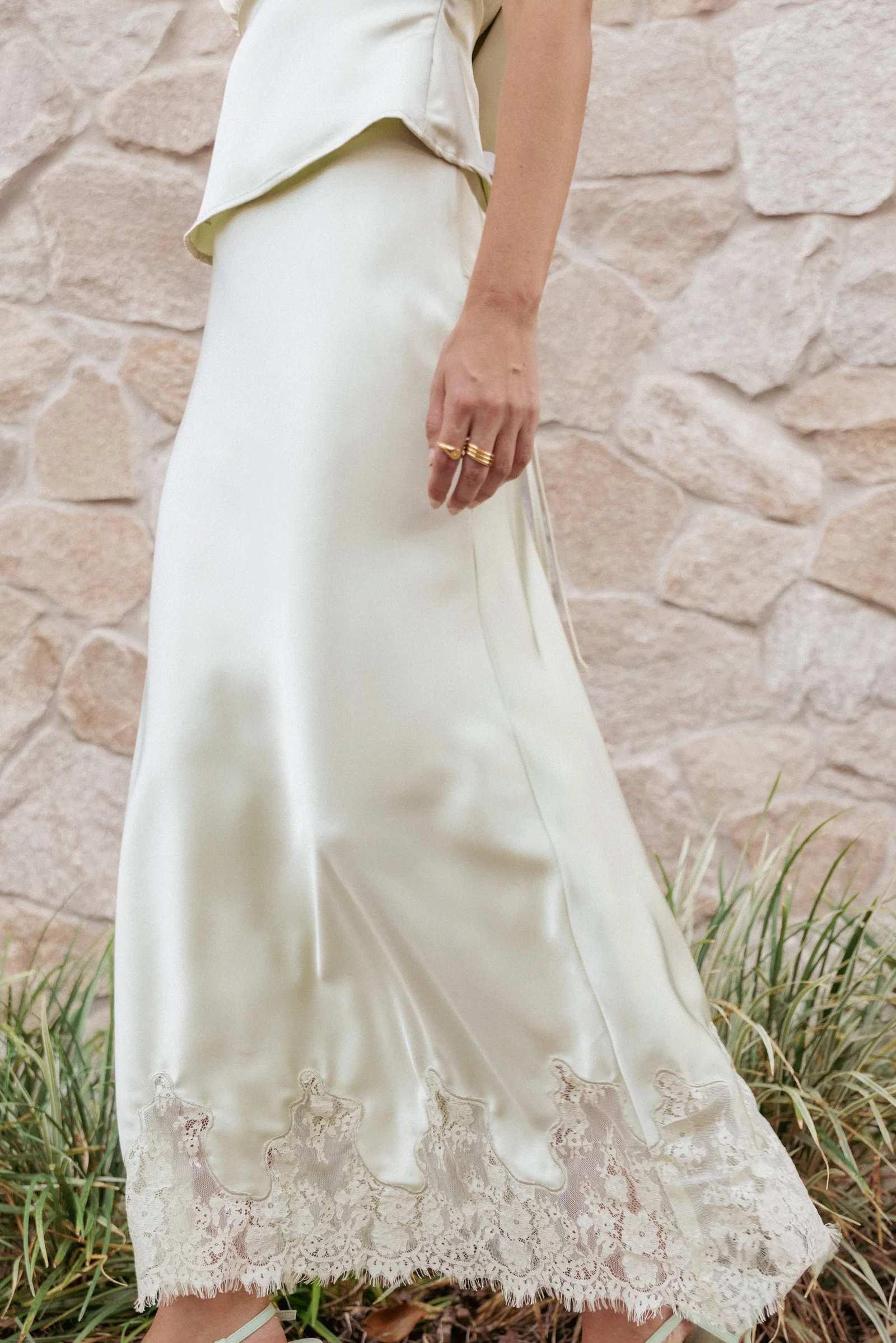 Image of Alira Lace Trim Midi Skirt - Sage