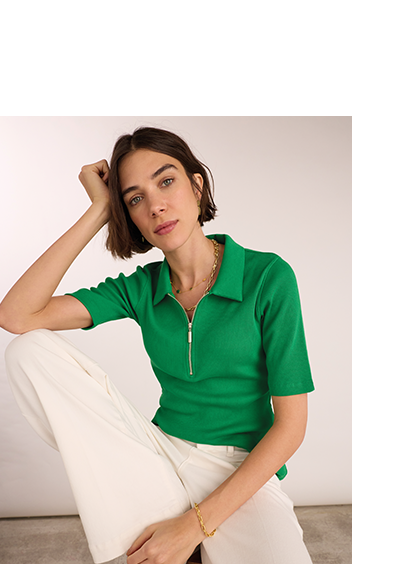 Ivy Ribbed Short-Sleeve Zip Top