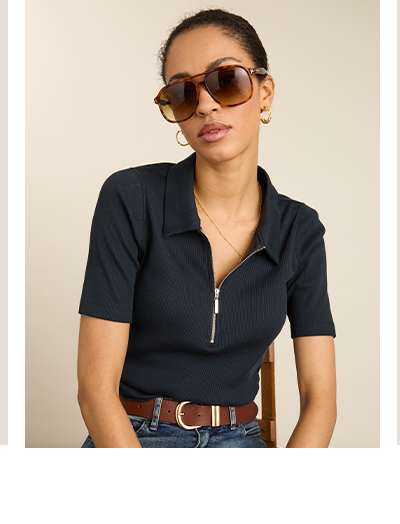 Ivy Ribbed Short-Sleeve Zip Top