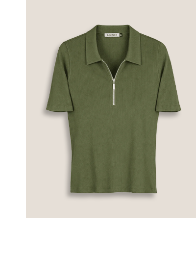 Ivy Ribbed Short-Sleeve Zip Top