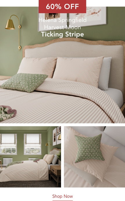 60% Off Helena Springfield Harvest Moon Ticking Stripe Bedding in Green/Pink