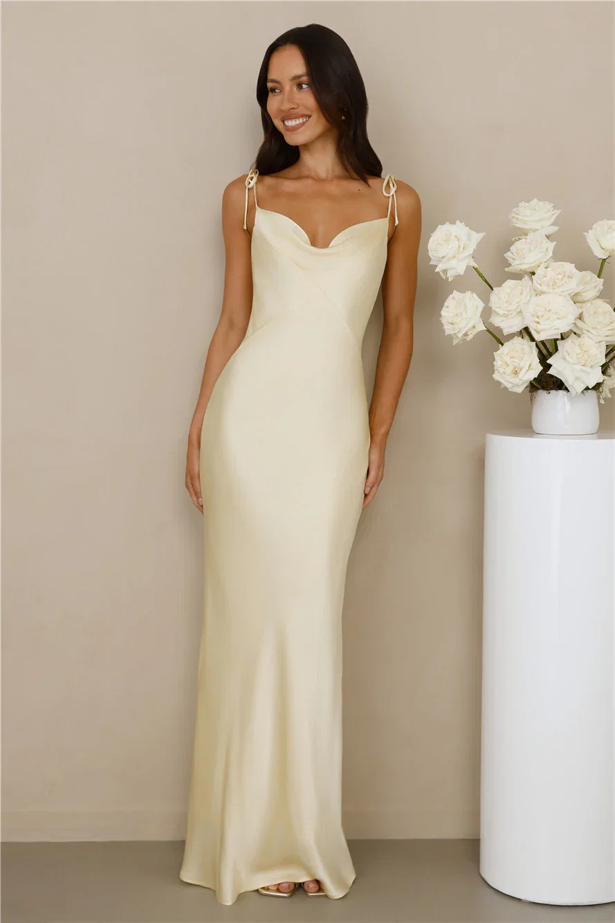 Image of The Penelope Cowl Satin Maxi Dress Yellow