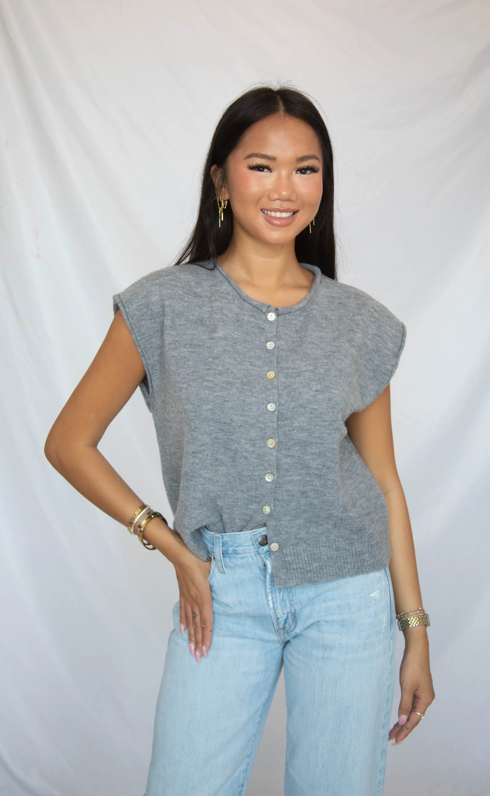 Image of tell me more knit sweater - gray