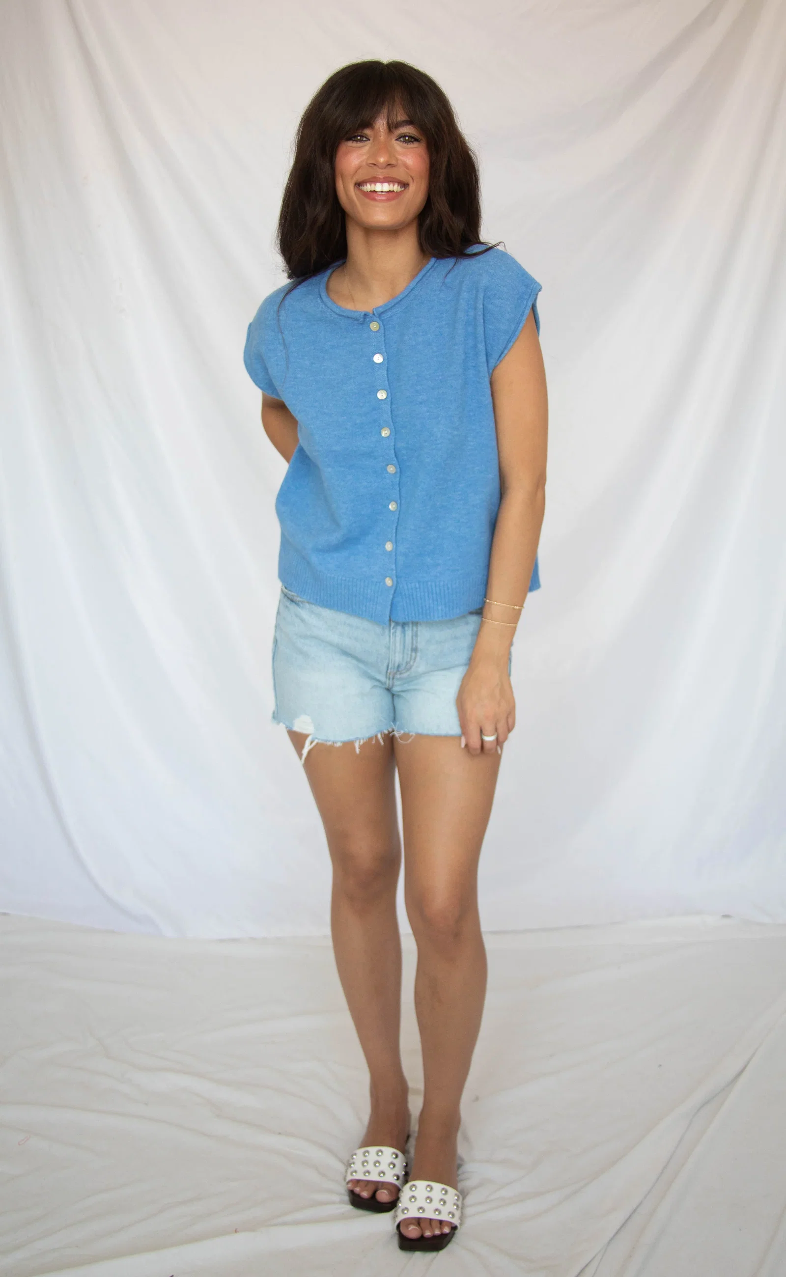 Image of tell me more knit sweater - blue