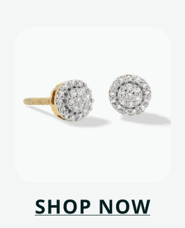 Round diamond cluster studs surrounded by a halo of smaller stones. Click here to shop now