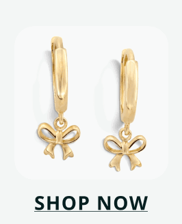 Classic gold hoops finished with delicate bow charms. Click here to shop now