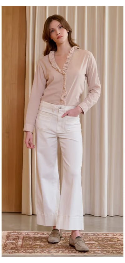 Anessa Wide Jean With Welt Pockets In Toasted Ecru