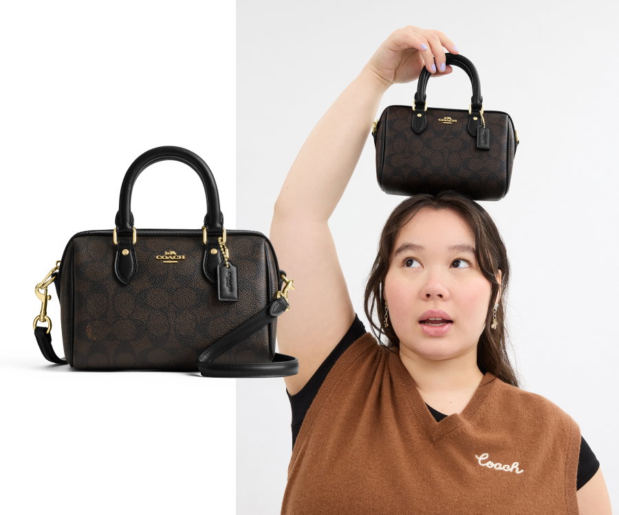 Rowan Satchel Bag In Signature Canvas Gold/Walnut/Black