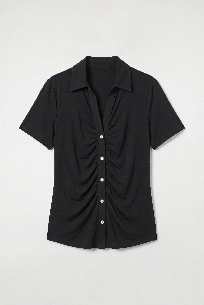 Shortsleeves Ruched Button Front Top