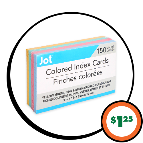 $1.25 Colored Index Cards