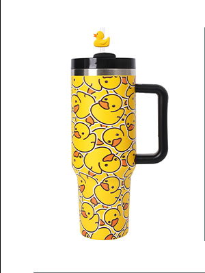 Rubber Duck Print Travel Tumbler with Straw and Charm - 40 oz.
