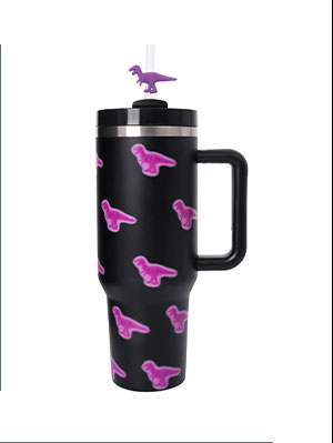 Velociraptor Print Travel Tumbler with Straw and Charm - 40 oz.