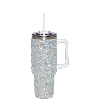 Bedazzled Gemstone Travel Tumbler with Straw - 40 oz.