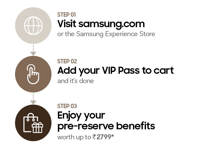 Visit samsung.com | Add your vip pass to cart | Enjoy your pre-reserve benefits