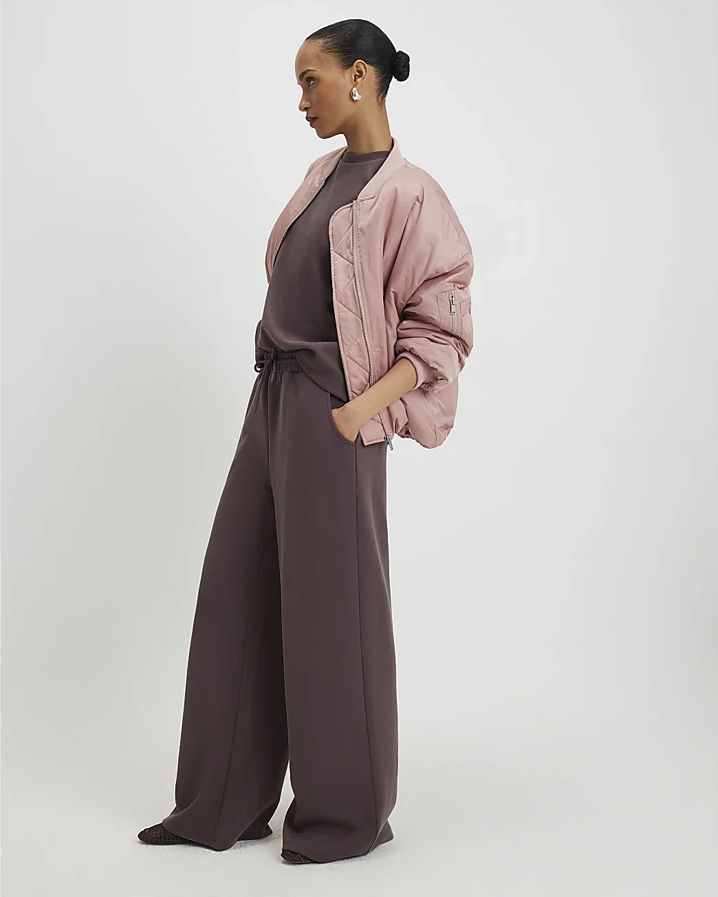 Womens Brown Premium Drawstring Wide Leg Joggers