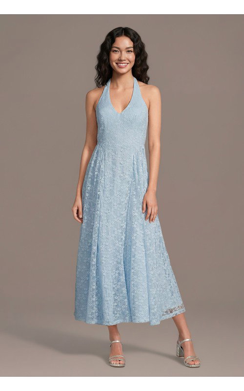 Lace V-Neck Halter A-Line Midi Dress