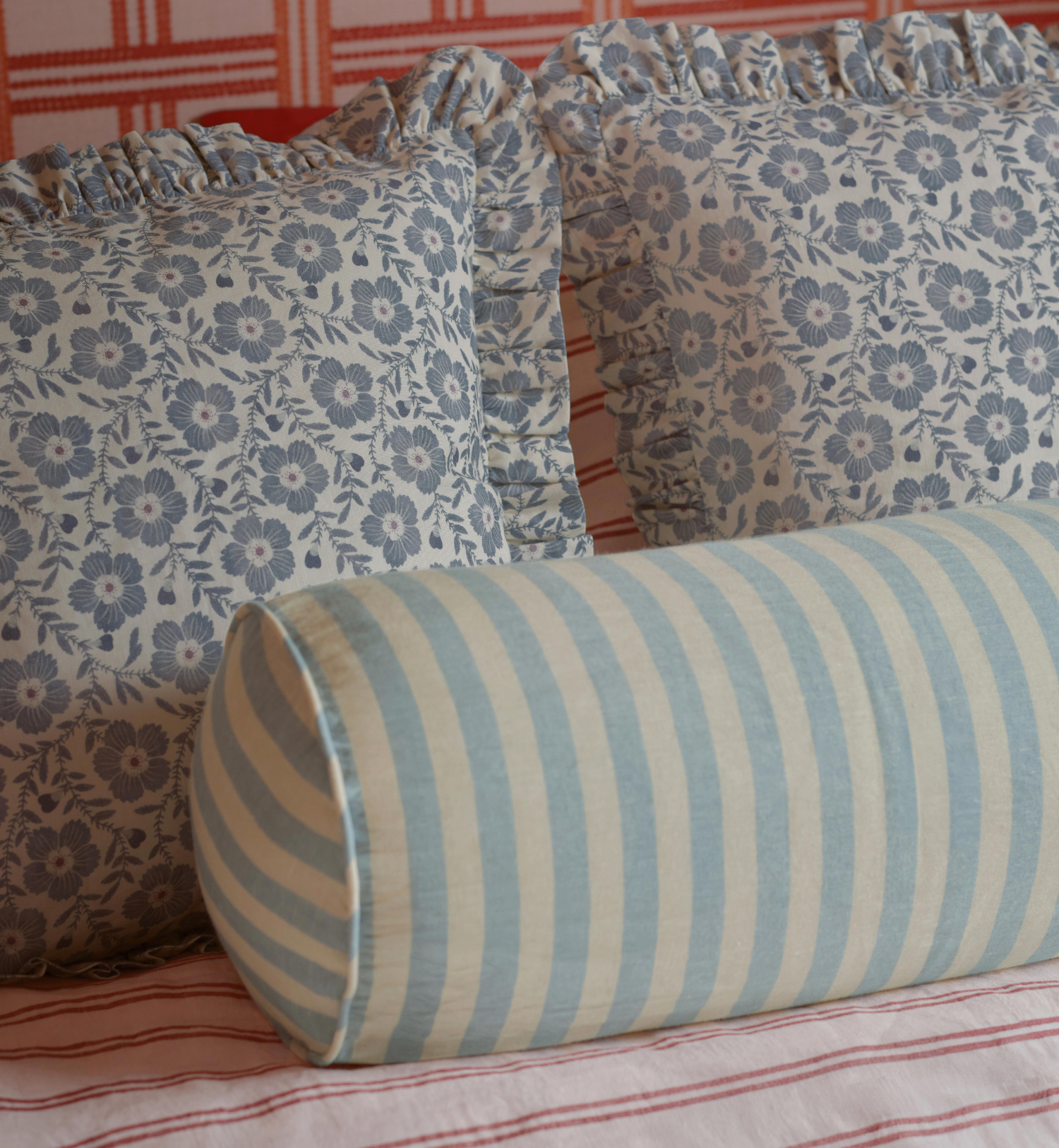 Coastal Blue Pembroke Stripe Linen Blend Bolster Filled Cushion