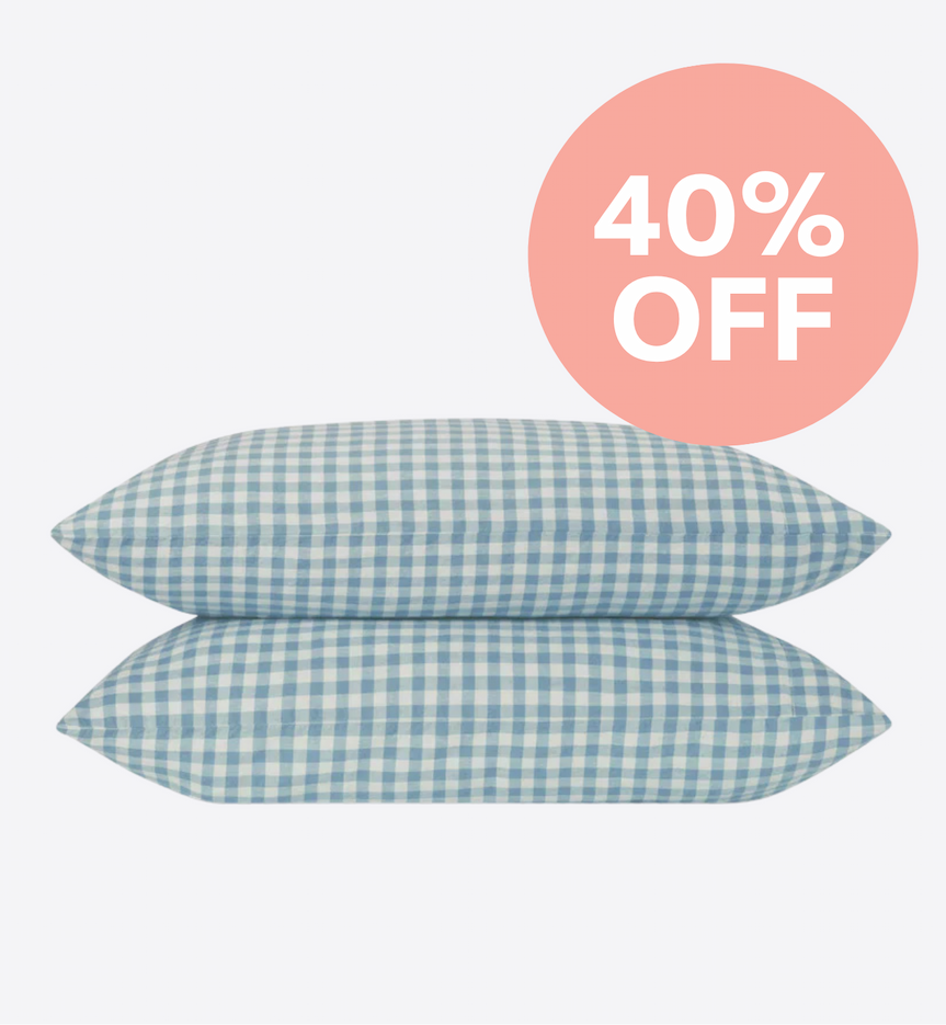 Warm Blue Gingham 100% Linen Pillowcases (Pair)
