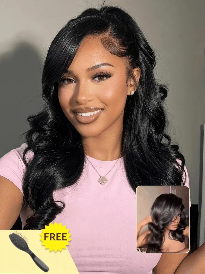 13x4 Pre-Everything 180% Density Loose Wave Glueless Lace Frontal Wig –Feathered Style and Elastic Drawstring Flash Sale
