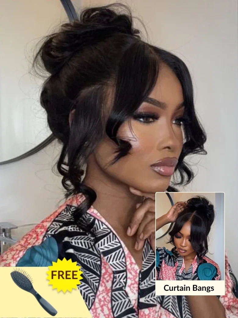 Face Framing Curtain Bangs 13x4 Pre-Everything Pull And Go Drawstring Loose Wave Wig Flash Sale