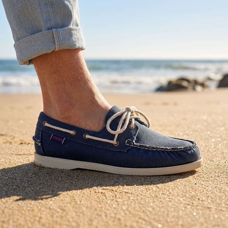 Sebago Dockside Portland canvas deck shoes in blue navy
