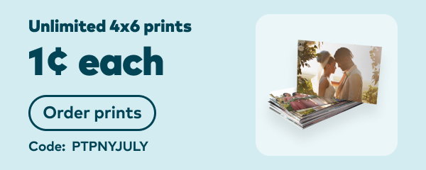 Unlimited 4x6 prints 1 cent each. Code: PTPNYPULY. Order prints.