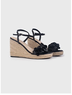 Black Espadrille Wedge With Flower Details
