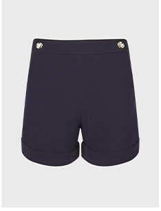 Dark Navy Crepe Shorts with Gold Buttons