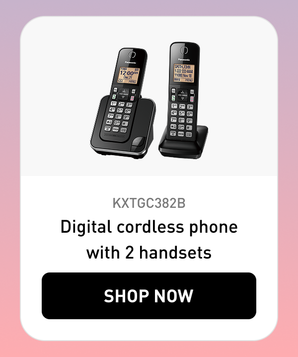 KXTGC382B Digital cordless phone with 2 handsets  Shop Now