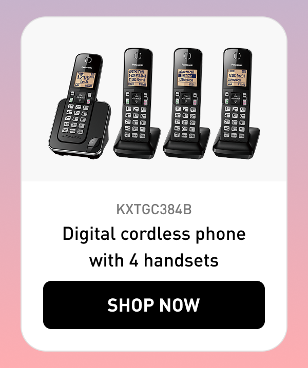 KXTGC384B Digital cordless phone with 4 handsets  Shop Now