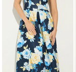 LTS Tall Navy Blue Bandeau Floral Pleated Midi Dress