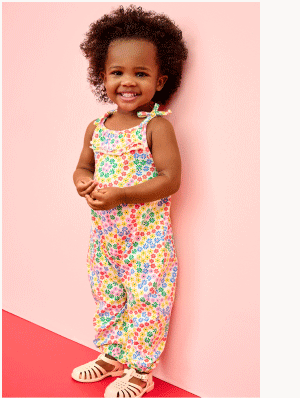 Baby Sleeveless Ruffle Romper | Swirly Floral on Ecru