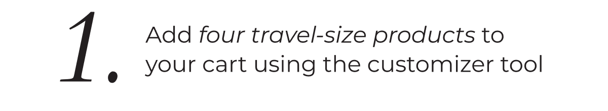 1. Add four travel-size products to your cart using the customizer tool