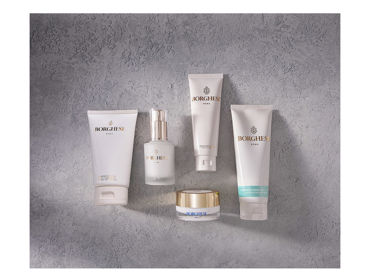 Product shot of Bagno di Vita travel size, Curaforte travel size, Crema Saponetta travel size, Crema Ristorativo-24 travel size, Advanced Fango Delicato Mud travel size.