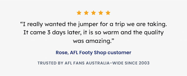 A sample of one of AFL Footy Shop's many 5 Star Reviews