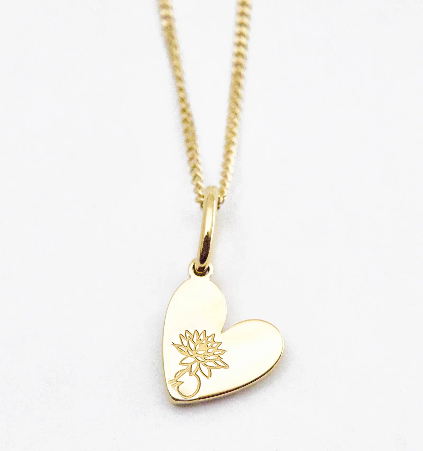 Image of Birth Flower Heart Necklace - Lotus