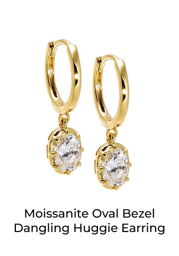 Moissanite Oval Bezel Dangling Huggie Earring