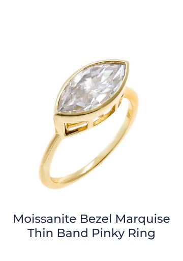 Moissanite Bezel Marquise Thin Band Pinky Ring