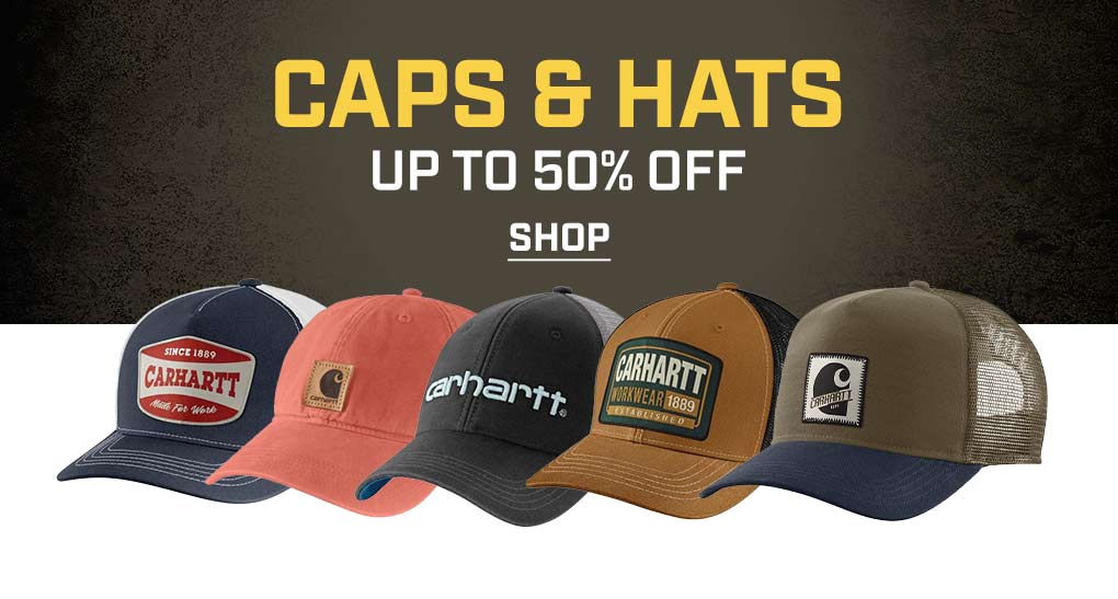 Five ball cap styles on a distressed background.